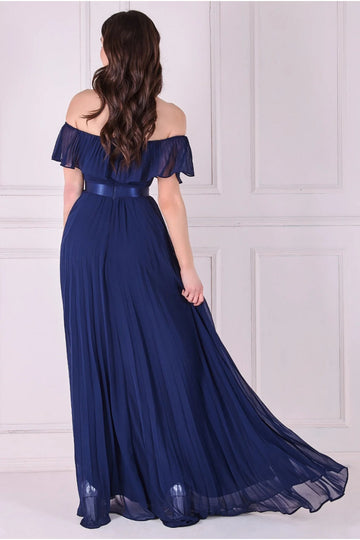 Pleated Chiffon Off Shoulder Maxi Dress Goddiva